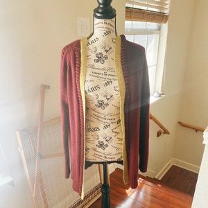 Very J Maroon and Gold Knit Cardigan